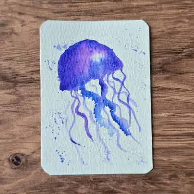 Jellyfish Swims aceo art card thumbnail 2