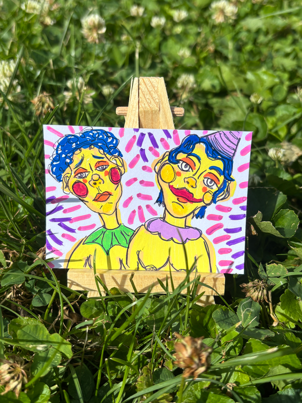 Twin Clowns aceo art card