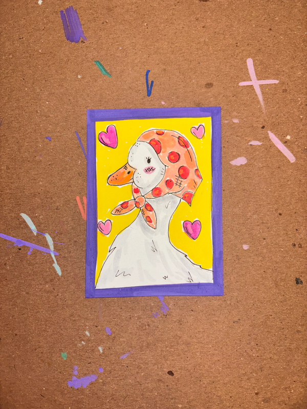 Goose with a head scarf aceo art card