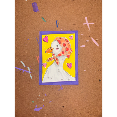 Goose with a head scarf aceo art card thumbnail 1