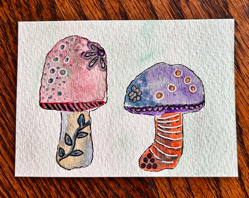 Fancy Mushrooms aceo art card