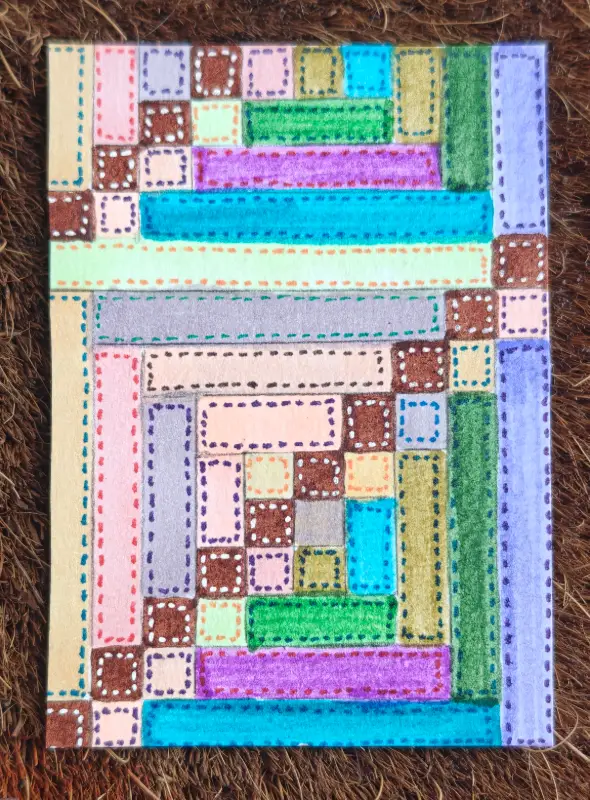 Log Cabin #3 - "Rainbow Stitch" aceo art card
