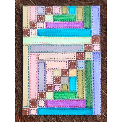 Log Cabin #3 - "Rainbow Stitch" aceo art card thumbnail 1