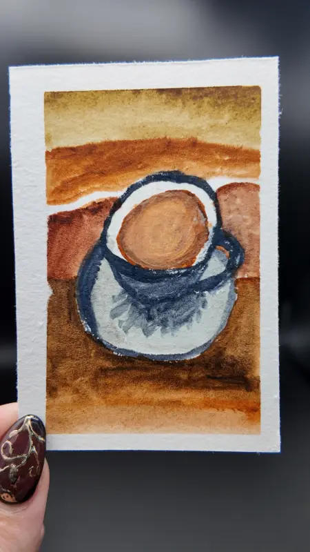 Coffee Original ACEO — Watercolor on Watercolor Paper By Melody, Age 13 aceo art card