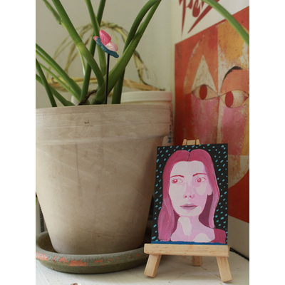 Female Portrait in Pink, Acrylic Painting aceo art card thumbnail 2