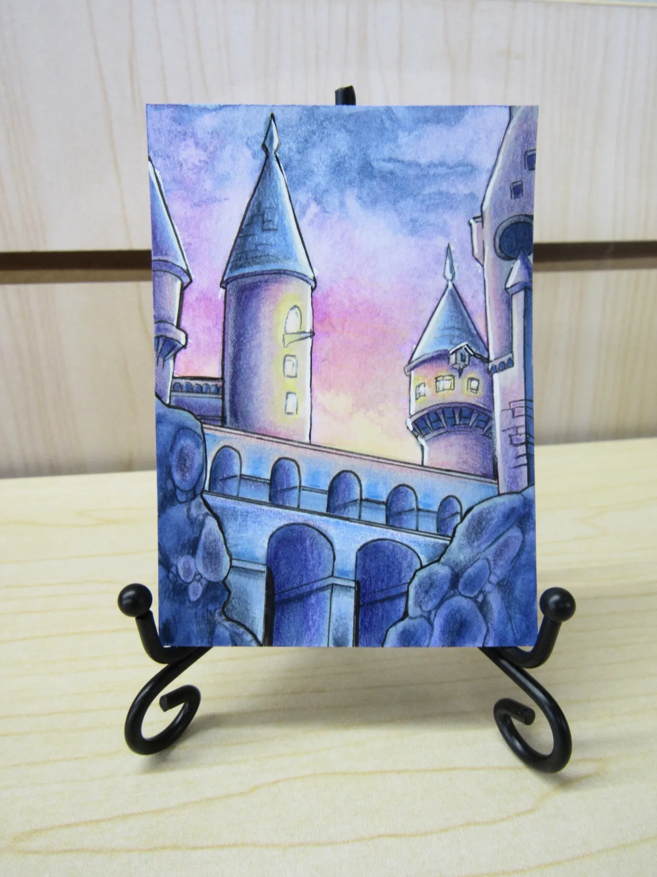 Castle at Sunset aceo art card