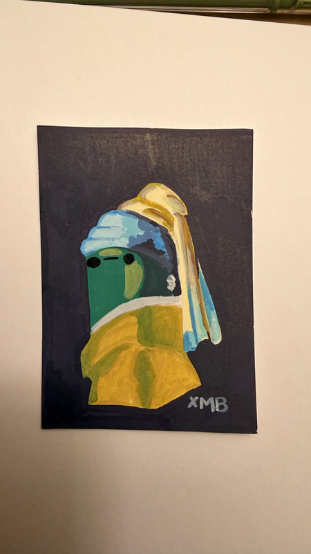 ACEO Frog With A Pearl Earring Original Art Card 2.5 x 3.5 aceo art card