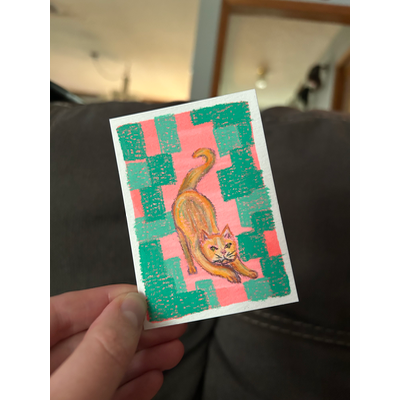 Retro Grumpy Cat aceo art card thumbnail 2