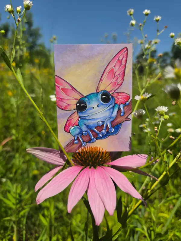 Azure Faerie Frog - Original ACEO aceo art card