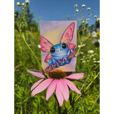Azure Faerie Frog - Original ACEO aceo art card thumbnail 1
