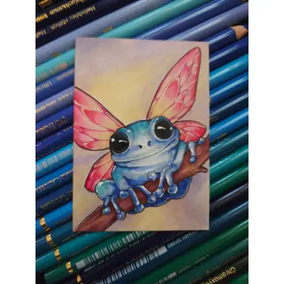 Azure Faerie Frog - Original ACEO aceo art card thumbnail 3