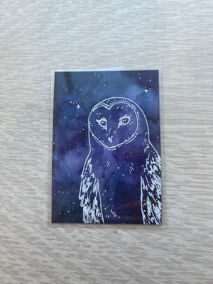 “Barn Owl” Galaxy Series 1/4 aceo art card thumbnail 1