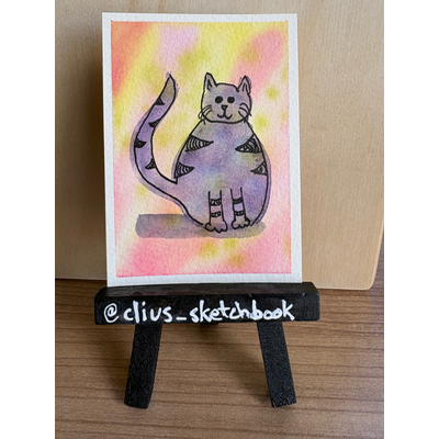 Round Cat Pink #2 aceo art card thumbnail 2