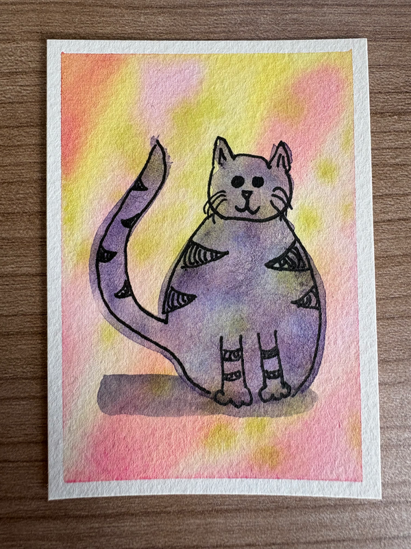 Round Cat Pink #2 aceo art card