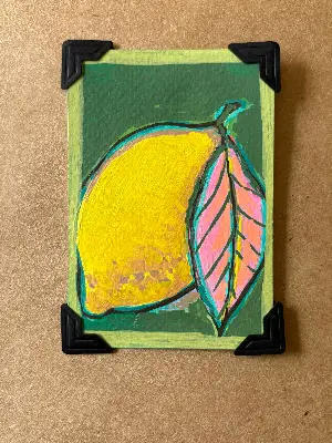 Lemon with Pink Leaf aceo art card thumbnail 2