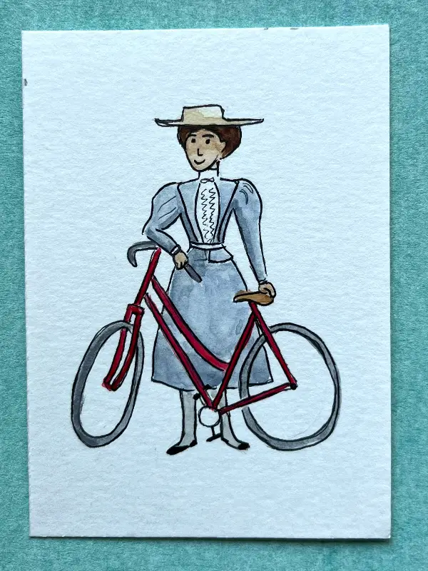 Edwardian bike lady 10 aceo art card
