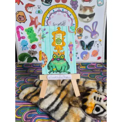 "Her Majesty" Animal, Frog aceo art card thumbnail 1