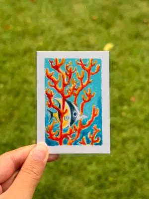 Peekaboo - Moorish Idol Fish aceo art card thumbnail 3