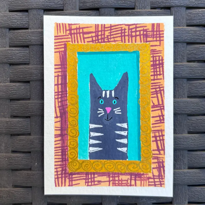 ACEO Original, “Milo,” Acrylic Paint Markers aceo art card