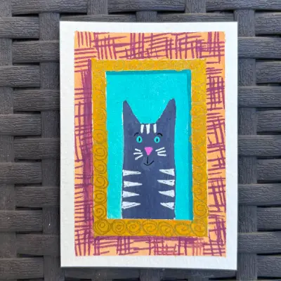 ACEO Original, “Milo,” Acrylic Paint Markers aceo art card thumbnail 1