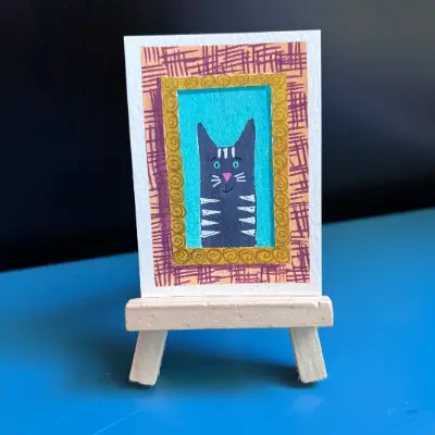 ACEO Original, “Milo,” Acrylic Paint Markers aceo art card thumbnail 2