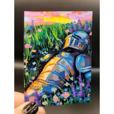 Sleeping Knight Under A Sunset venett_22 aceo art card thumbnail 1