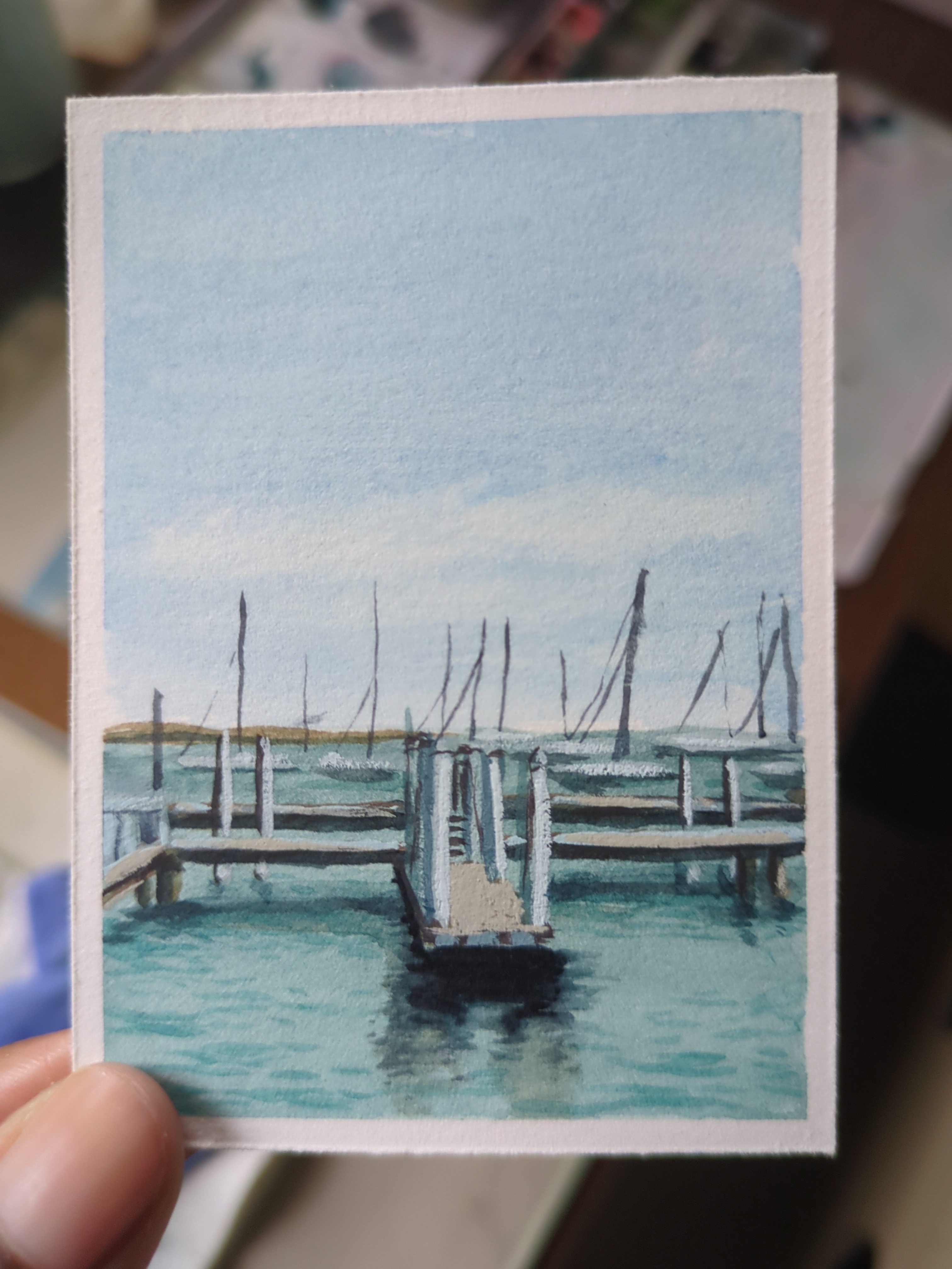 "On the Docks" On the Lake #6 ACEO Original aceo art card thumbnail 1