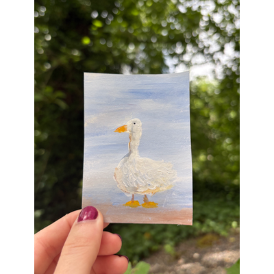 Original ACEO Duck Painting Mini Art Duck Bird Acrylic OOAK, Goose mini aceo art card thumbnail 1
