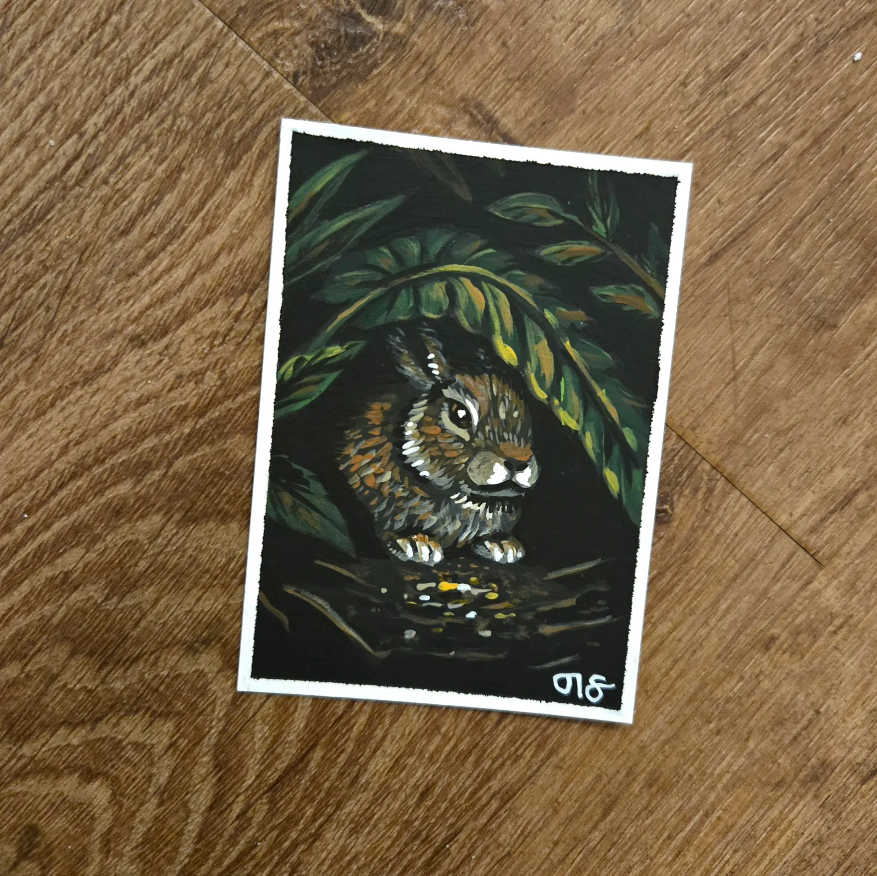 Hiding Bunny aceo art card