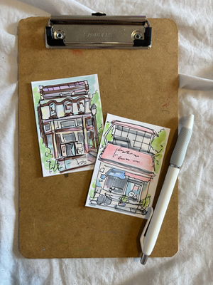 Bundle urban sketch ACEOS “Classy” & “Front Line” aceo art card thumbnail 2