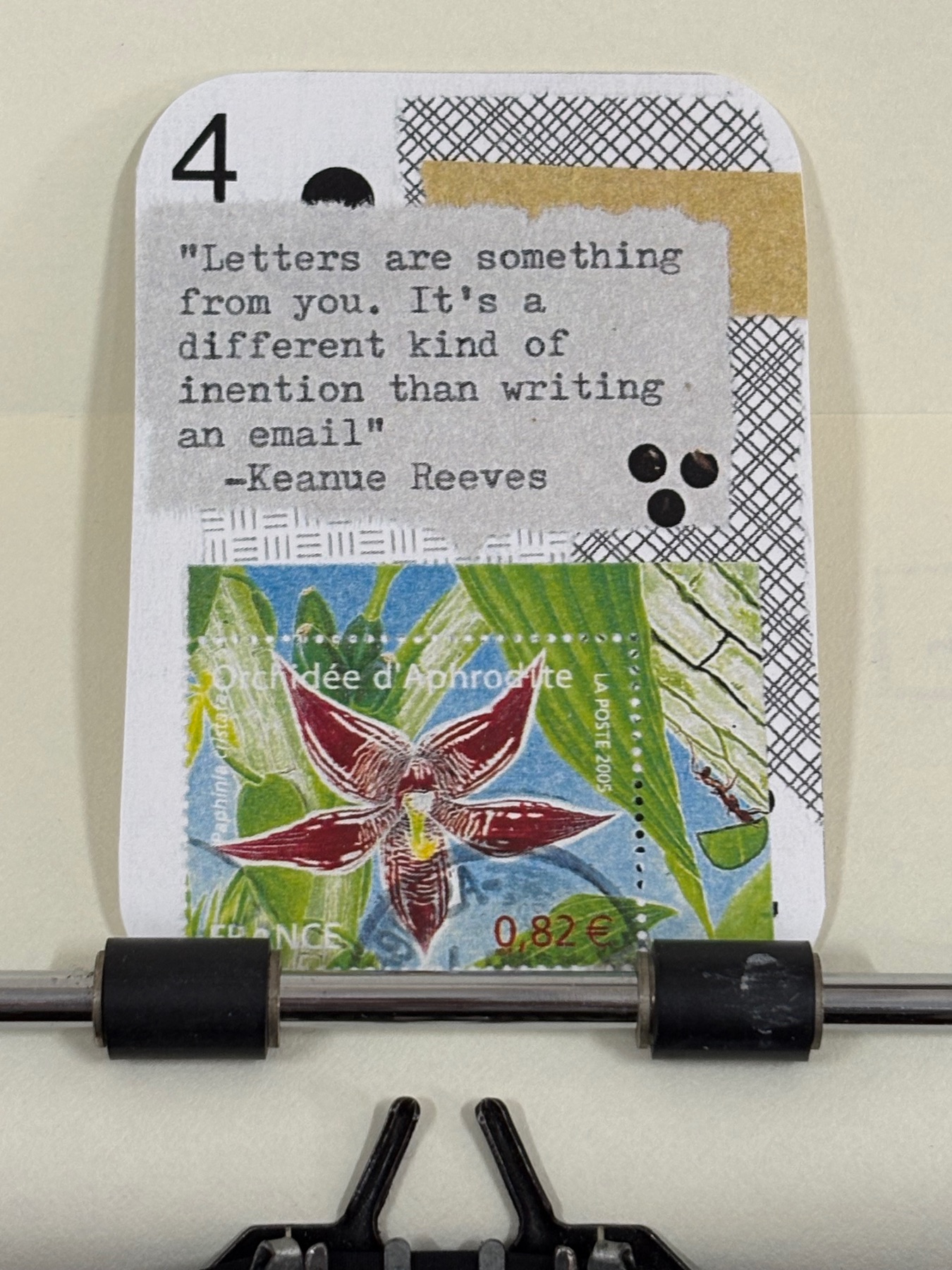 Flower stamp collage print by Mazerzine aceo art card