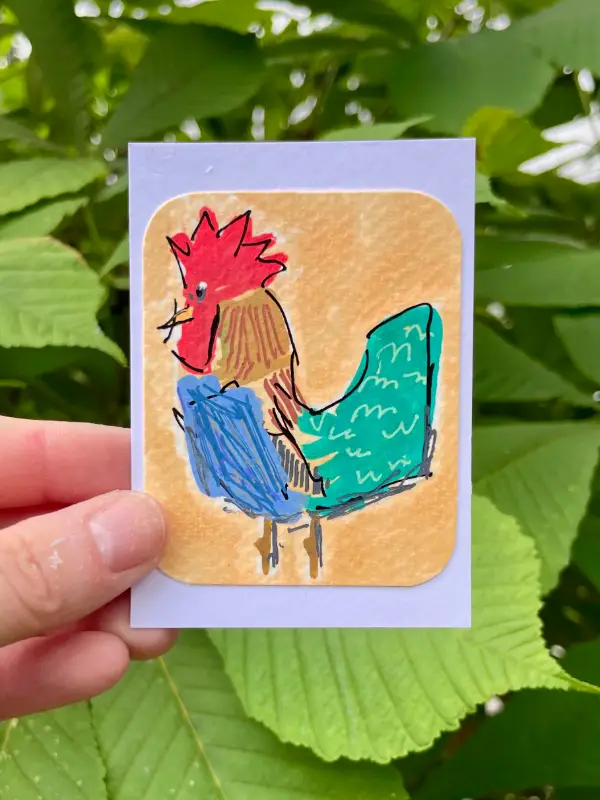 Cartoon Chicken ACEO | Bird Painting Illustration Original Art Card 2.5x3.5 aceo art card