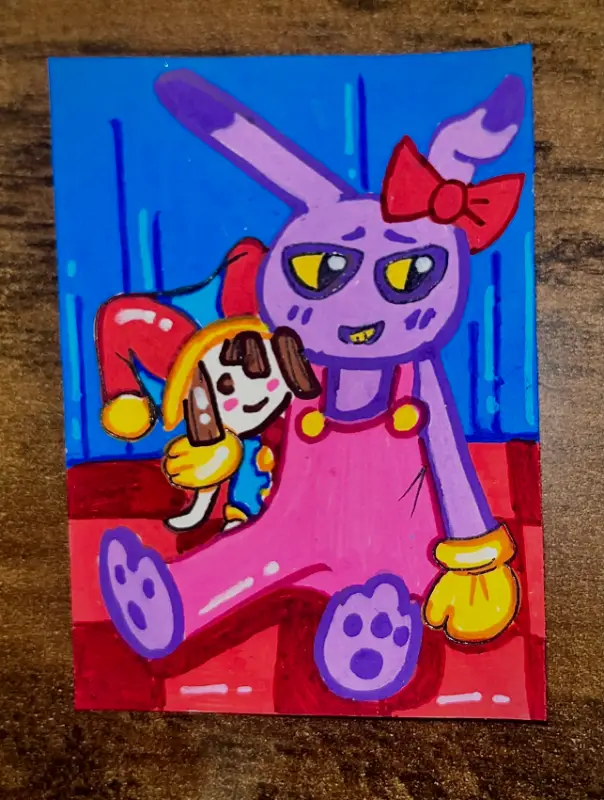 Jax & Pomni Plushie aceo art card