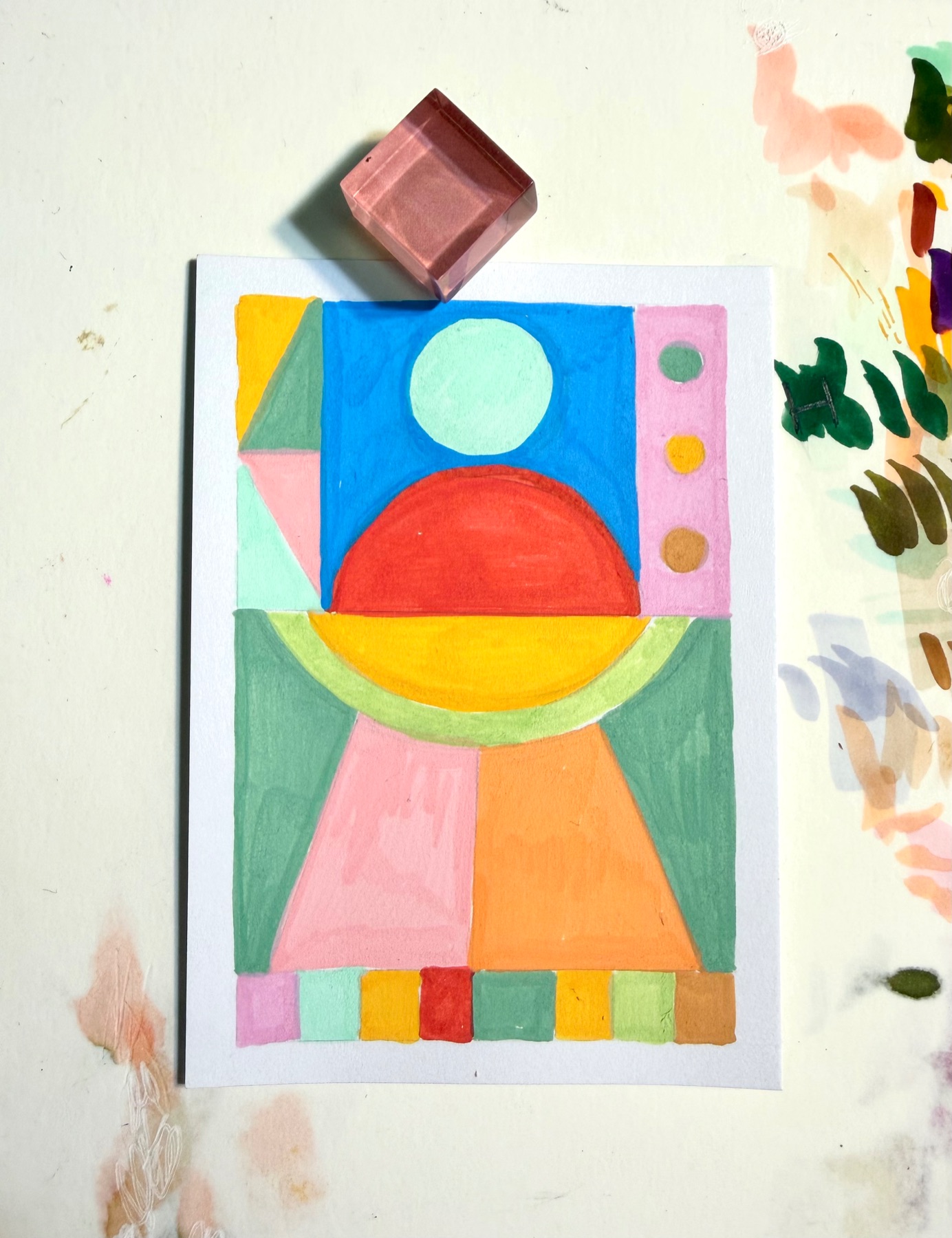 ufo abstract quilt #4, acrylic aceo aceo art card