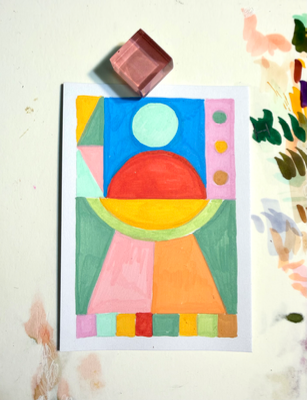 ufo abstract quilt #4, acrylic aceo aceo art card thumbnail 1