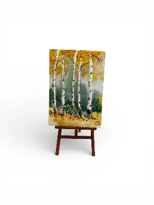 Aspens in the mist aceo art card thumbnail 1