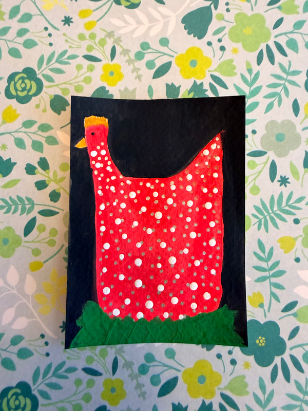 GERDIE THE HEN - folk art - by Cici and Bobo aceo art card