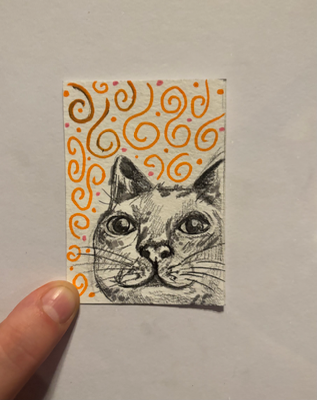 Funky kitty Cat aceo art card thumbnail 1