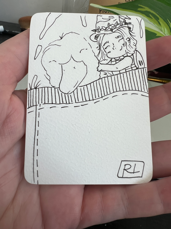 3/3 little witch series, fantasy, witch and duck sleeping aceo art card