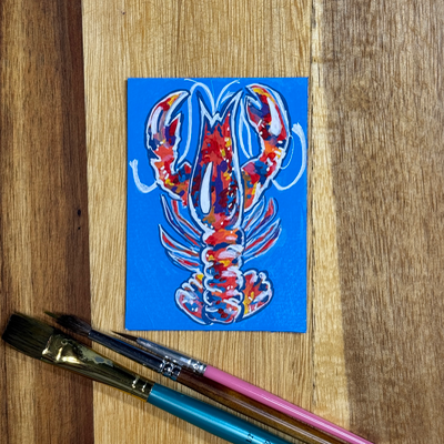 ACEO Original, Crawfish, Seafood, Louisiana, Acrylic, Abstract, By Lark Watercolor and Art aceo art card thumbnail 5