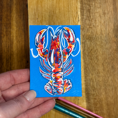 ACEO Original, Crawfish, Seafood, Louisiana, Acrylic, Abstract, By Lark Watercolor and Art aceo art card thumbnail 3