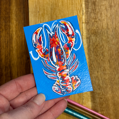 ACEO Original, Crawfish, Seafood, Louisiana, Acrylic, Abstract, By Lark Watercolor and Art aceo art card thumbnail 4