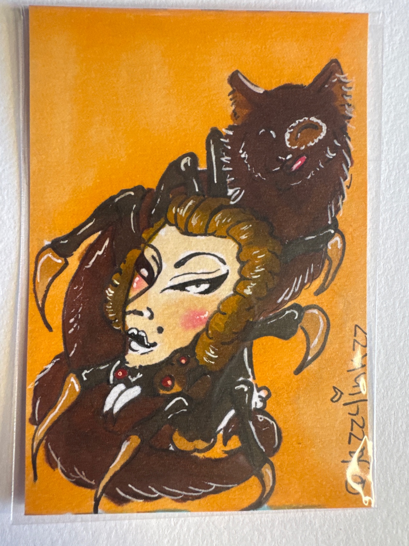 Spider Head Lady aceo art card
