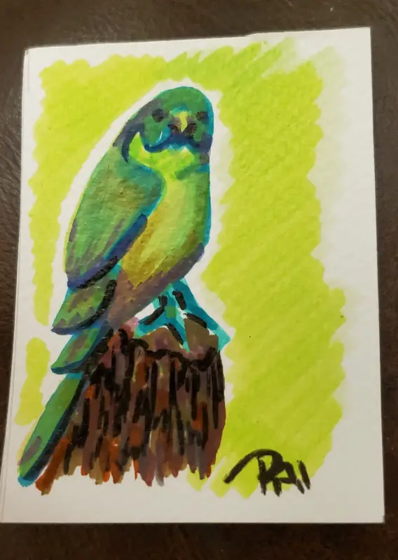 Green Song Bird aceo art card
