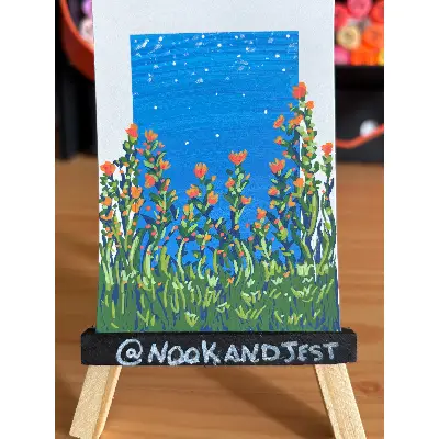 Orange Blooms in the Day aceo art card thumbnail 1