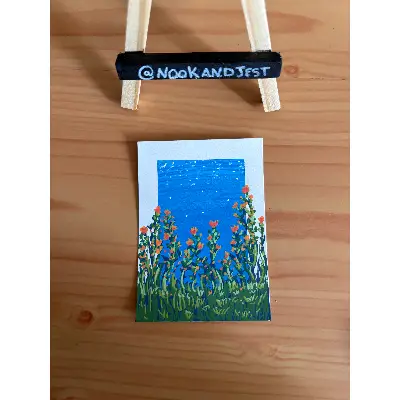Orange Blooms in the Day aceo art card thumbnail 2