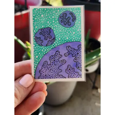 Purple Teal Planetscape aceo art card thumbnail 2