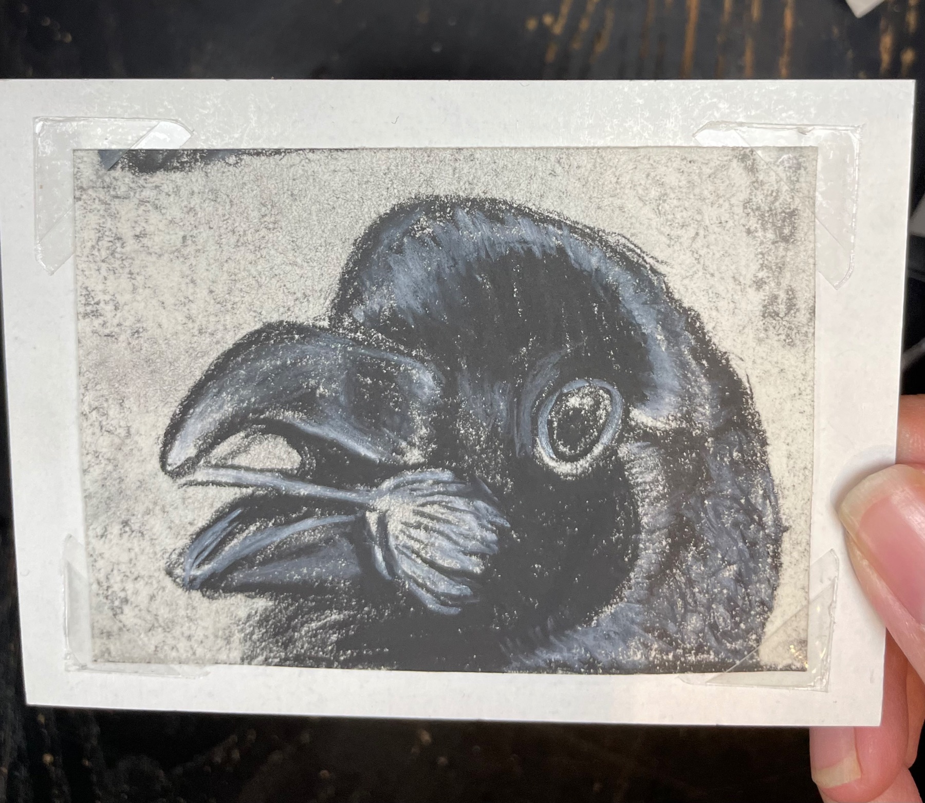 Happy Crow Delivering a Flower aceo art card