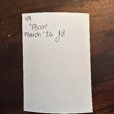 Watercolor original painting of blue hyndrageas on a porch aceo art card thumbnail 2