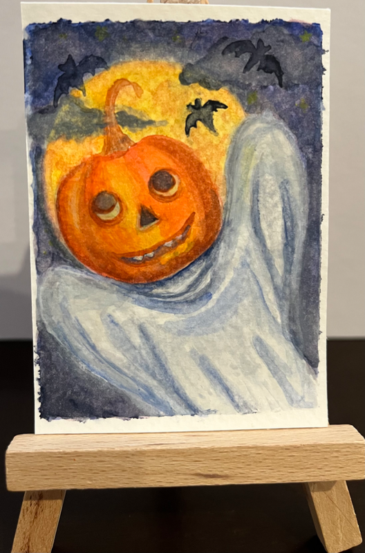 Pumpkin Ghost aceo art card